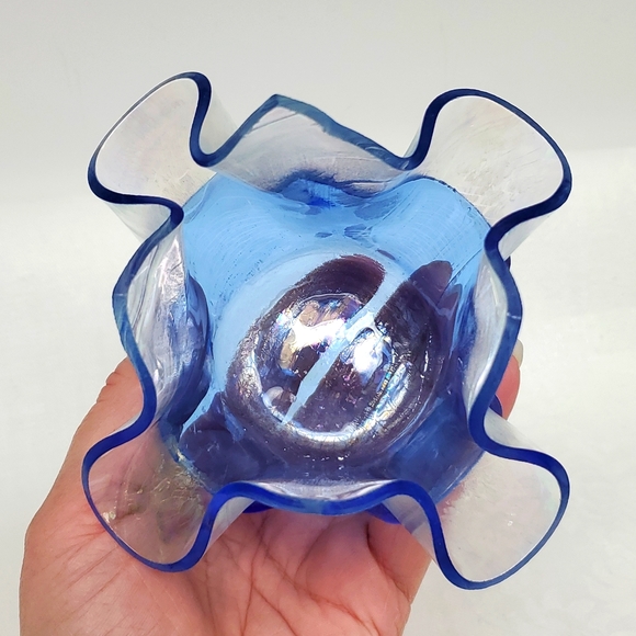 Vintage fused art glass  handkerchief  style tea light holder - Picture 5 of 7